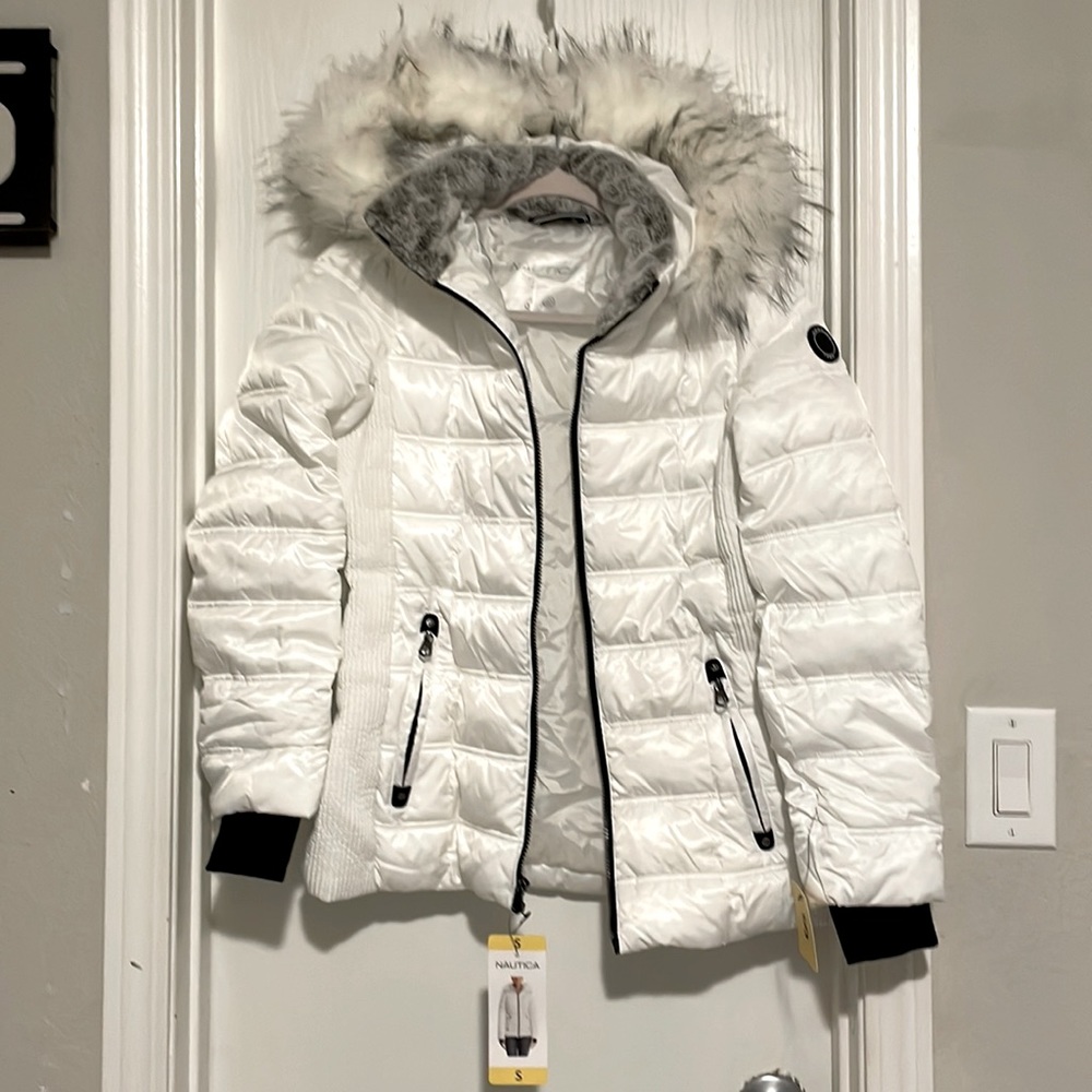 Size small brand new NAUTICA jacket with fur hood,will lower prices if you need